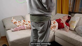 Step mom's santa roleplay makes me throb as she sucks and creampies my huge load on tits