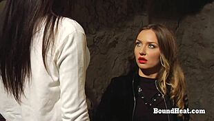 lesbian slave bent over taking big black strapon deep in her pussy damn