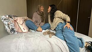 The neighbor teaches veiled pantyhose tasting before scissoring orgasms with her latina lover