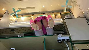 super cute stepdaughter's upskirt flashes pussy on hidden work cam