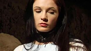 lesbian slave bent over taking big black strapon deep in her pussy damn