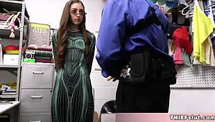 Mall cop catches slim teen shoplifter pays with pussy and blowjob
