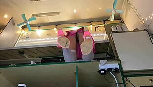 super cute stepdaughter's upskirt flashes pussy on hidden work cam