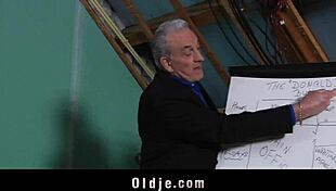 My young brunette heart races giving old teacher this intense fuck-break cum in mouth