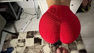 huge load blasts my athletic stepsis ass while she checks her sports bra