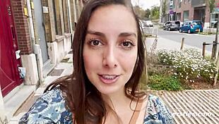 ana the exhibitionist fingers her shaved clit right out in public for ersties