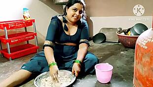 desi indian mommy bends over kitchen counter for rough big cock doggystyle pounding