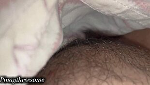 husband and wife grope under blanket in real creampie spooning
