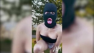 horny shemale bombshell strokes big cock publicly like a total bimbo