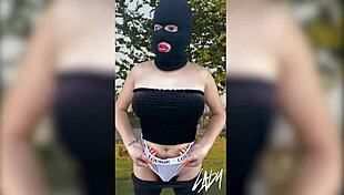 horny shemale bombshell strokes big cock publicly like a total bimbo