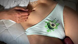 Big Dick Rubs Panties Cum On Hairy Wet Pussy