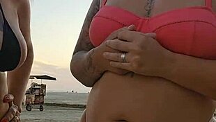 damn we found a virgin stud at the beach to pound our asses deep and hard!!