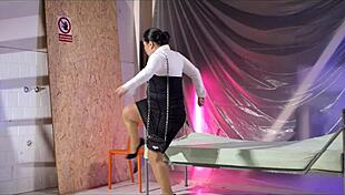 Czech boss Christina Santes fucks stranger pussy hard at work desk