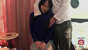 Hot Japanese cutie films first porn, begs for deep creampie cumshot