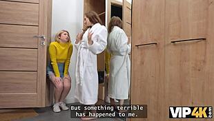 Vip4k. Two Long-Haired Russian Beauties Share Guy with Rimjobs