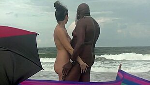 Nude beach wife fucked hard by BBC creampie