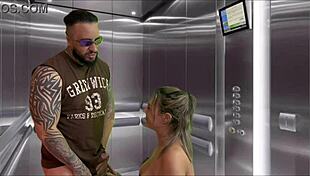 pregnant neighbor sucks huge cock in elevator! i explode in her mouth