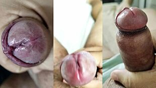 Nerd's tiny foreskin dick jerked wildly while hot teen girlfriend squirts on her juicy tits and pussy