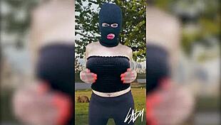 horny shemale bombshell strokes big cock publicly like a total bimbo