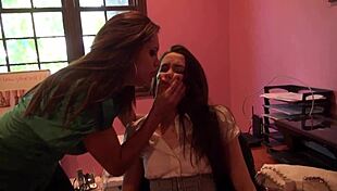 busty lesbians devour shaved pussies - damn that's hot!