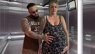 pregnant neighbor sucks huge cock in elevator! i explode in her mouth