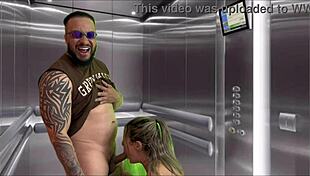 pregnant neighbor sucks huge cock in elevator! i explode in her mouth