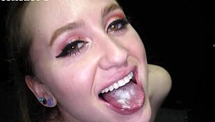 damn lizzie swallows 12 massive cumshots like gloryhole whore queen!!