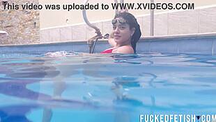 Sexy pale brunette moonblack teases by the pool with natural small tits week 52 release!