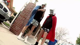 Veronica Rayne's bosomy outdoor tease with two strangers