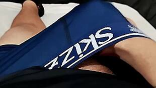 Nerd's tiny foreskin dick jerked wildly while hot teen girlfriend squirts on her juicy tits and pussy