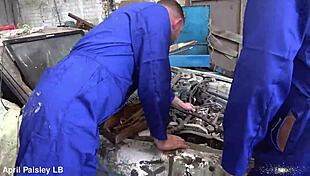 Mechanic's double anal pounding turns breakdown into sloppy gaping whore fest