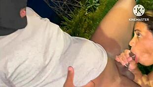 watch this hot wife get fucked bareback right in public street light