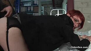 you gotta see this redhead milf moaning on huge cock at work