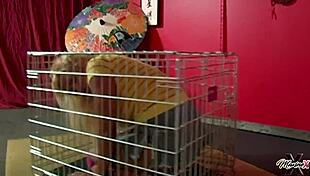 Blowing Scott Rhodes' throbbing dick desperately to escape tight submissive cage?