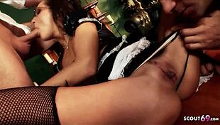 sexy maid sabrina sweet takes deep assfuck in latex mmf threesome with huge cocks