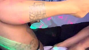 ebony babe bent over doggystyle rides big black cock to creampie finish
