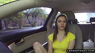 Petite teen hitchhiker rides big cock outdoor in POV fuck