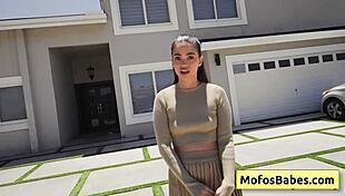 sexy brunette angelina moon sucks logan xander's cock then fucks juicy shaved pussy in garden