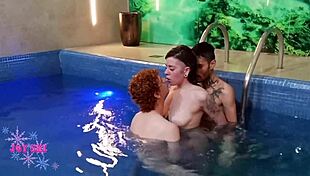 Branquinha Takes Bareback Anal Double Penetration from Big Cocks Poolside