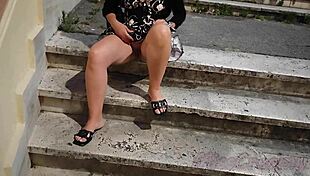 Teacher flashes wet pussy no panties then risky public orgasm sex in Paris streets?