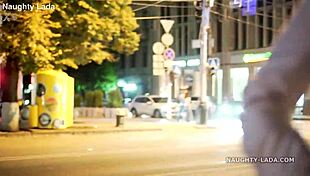 Nighttime public flashing nude walk exposing everything outdoors