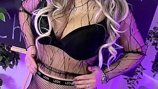 slipping into sheer fishnet tights