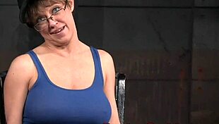 Breast Bondage Sub with Glasses Heels Ripped Clothes Vibed to Climax