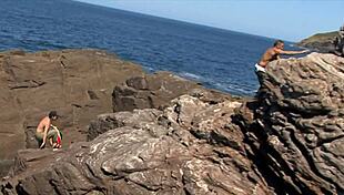 double penetration stretches shaved pussy and ass outdoors!!