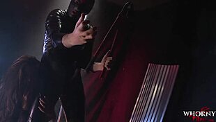 Whornyfilms police officer in latex heels takes masked guy's monster cock in rough threesome domination