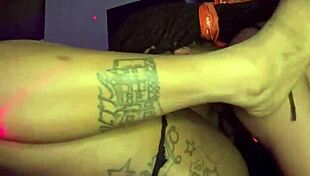 ebony babe bent over doggystyle rides big black cock to creampie finish