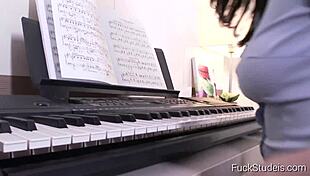 Erica's seductive piano lessons turn hardcore with shaved student pounding