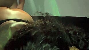 ebony babe bent over doggystyle rides big black cock to creampie finish
