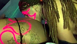 ebony babe bent over doggystyle rides big black cock to creampie finish