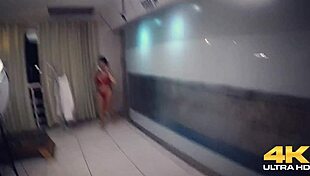 Brazilian milf with big natural tits and huge pussy rides thick cock in steamy sauna orgy